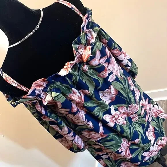 Blu Pepper Cold Shoulder Floral Dress Size M Tropical Off Shoulder Dress - Picture 3 of 17